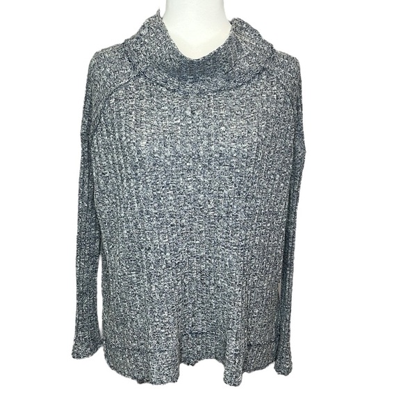 Free People Clarissa Blue-Gray Ribbed Mock Neck Sweater - Picture 2 of 6